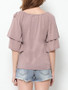 Casual Plain Falbala Round Neck Long-sleeve-t-shirt