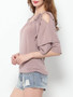 Casual Plain Falbala Round Neck Long-sleeve-t-shirt