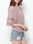 Casual Plain Falbala Round Neck Long-sleeve-t-shirt