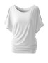 Casual Open Shoulder Concise Plain Batwing Short Sleeve T-Shirt