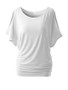 Casual Open Shoulder Concise Plain Batwing Short Sleeve T-Shirt