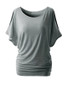 Casual Open Shoulder Concise Plain Batwing Short Sleeve T-Shirt