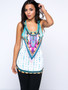Casual Scoop Neck Racerback Sexy Tribal Printed Sleeveless T-Shirt