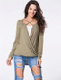 Casual Surplice Plain High-Low Long Sleeve T-Shirt