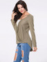 Casual Surplice Plain High-Low Long Sleeve T-Shirt