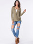 Casual Surplice Plain High-Low Long Sleeve T-Shirt