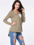 Casual Surplice Plain High-Low Long Sleeve T-Shirt