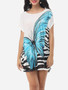 Casual Round Neck Batwing Loose Fitting Butterfly Printed Short-sleeve-t-shirt