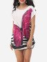 Casual Round Neck Batwing Loose Fitting Butterfly Printed Short-sleeve-t-shirt