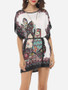 Casual Printed Batwing Charming Round Neck Short-sleeve-t-shirt