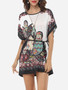 Casual Printed Batwing Charming Round Neck Short-sleeve-t-shirt