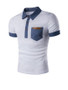 Casual Patch Pocket Color Block Polo Collar T-Shirt