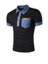 Casual Patch Pocket Color Block Polo Collar T-Shirt