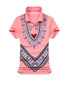 Casual Polo Collar Short Sleeve Retro Printed T-Shirt