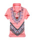 Casual Polo Collar Short Sleeve Retro Printed T-Shirt