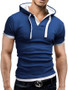 Casual Mens Color Block Hooded Short T-Shirt