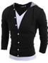 Casual Color Block Decorative Buttons Hooded T-shirt