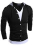 Casual Color Block Decorative Buttons Hooded T-shirt