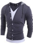 Casual Color Block Decorative Buttons Hooded T-shirt