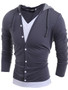 Casual Color Block Decorative Buttons Hooded T-shirt