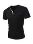 Casual Short Sleeve V-Neck Decorative Button Plain T-Shirt