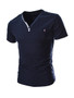 Casual Short Sleeve V-Neck Decorative Button Plain T-Shirt