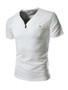 Casual Short Sleeve V-Neck Decorative Button Plain T-Shirt