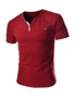 Casual Short Sleeve V-Neck Decorative Button Plain T-Shirt