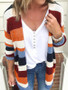 Striped Knit Sweater Cardigans Tops