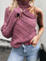 Sexy Solid Color Knitting Round-neck Sweater Tops