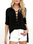 Fashion Long Sleeve Stand Neck Lace Up Blouse Tops