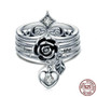 (925 Sterling Silver) Heart, Crown and Rose Ring