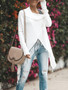 New Long Sleeve Cowl Neck Ruched Casual Fringed Knitted T-Shirt