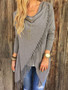 New Long Sleeve Cowl Neck Ruched Casual Fringed Knitted T-Shirt