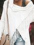 New Long Sleeve Cowl Neck Ruched Casual Fringed Knitted T-Shirt