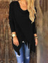 New Long Sleeve Cowl Neck Ruched Casual Fringed Knitted T-Shirt