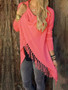 New Long Sleeve Cowl Neck Ruched Casual Fringed Knitted T-Shirt