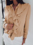 Apricot Ruffle Long Sleeve Casual Sweet Going out Blouse