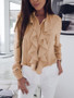 Apricot Ruffle Long Sleeve Casual Sweet Going out Blouse