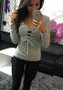 Grey Plain Drawstring Plunging Neckline Long Sleeve T-Shirt