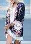 Black Floral Print Lace 3/4 Sleeve Boho Beach Chiffon Kimono Cover Up