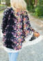Black Floral Print Lace 3/4 Sleeve Boho Beach Chiffon Kimono Cover Up