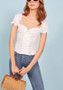 White Plain Drawstring V-neck Short Sleeve Fashion Blouse