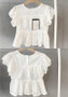 White Cut Out Ruffle Round Neck Short Sleeve Children's Blouse