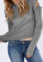 Grey Cut Out Round Neck Long Sleeve Casual T-Shirt