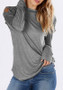 Grey Cut Out Round Neck Long Sleeve Casual T-Shirt