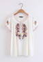 White Embroidery Drawstring Tassel V-neck Bohemian Mexican Cute Blouse