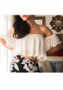 White Irregular Ruffle Lace Off Shoulder Backless Short Sleeve Sweet Cute Blouse