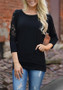 Black Patchwork Lace Round Neck Long Sleeve Casual T-Shirt