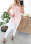 Pink Studded Round Neck Short Sleeve Casual T-Shirt